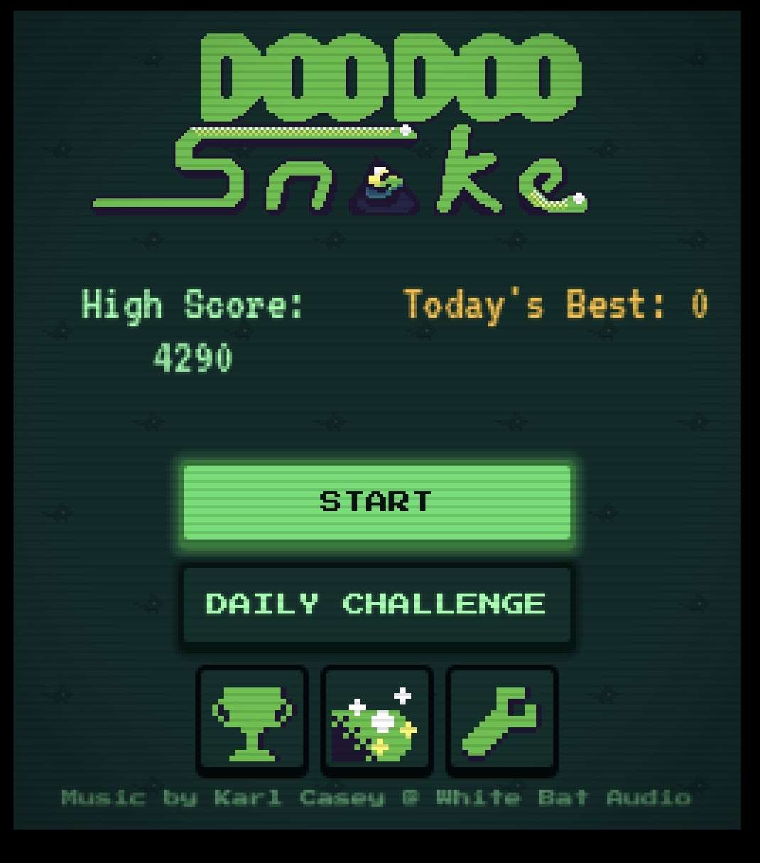 Doo Doo Snake title screen showing the game logo, high score, and Start / Daily Challenge buttons